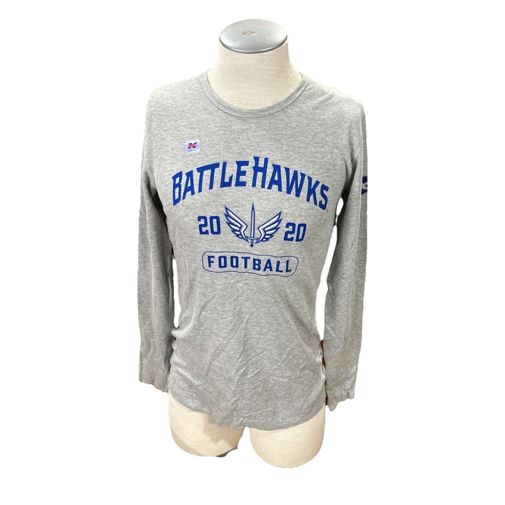 XFL Battlehawks Long Sleeve T Shirt Mens Medium Grey Waffle Knit Football Tee